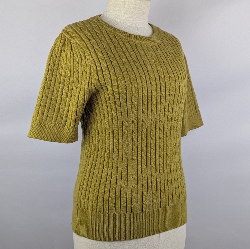 TRUTH By Republic Cable Knit Sweater Short Sleeves Crew Neck Pear Yellow L NWT - Picture 3 of 9